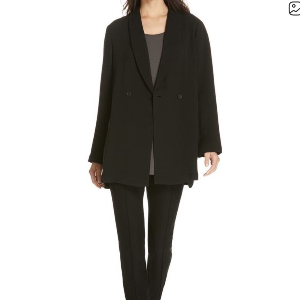 Eileen Fisher black blazer double breasted rayon silk blend textured large - Picture 12 of 12
